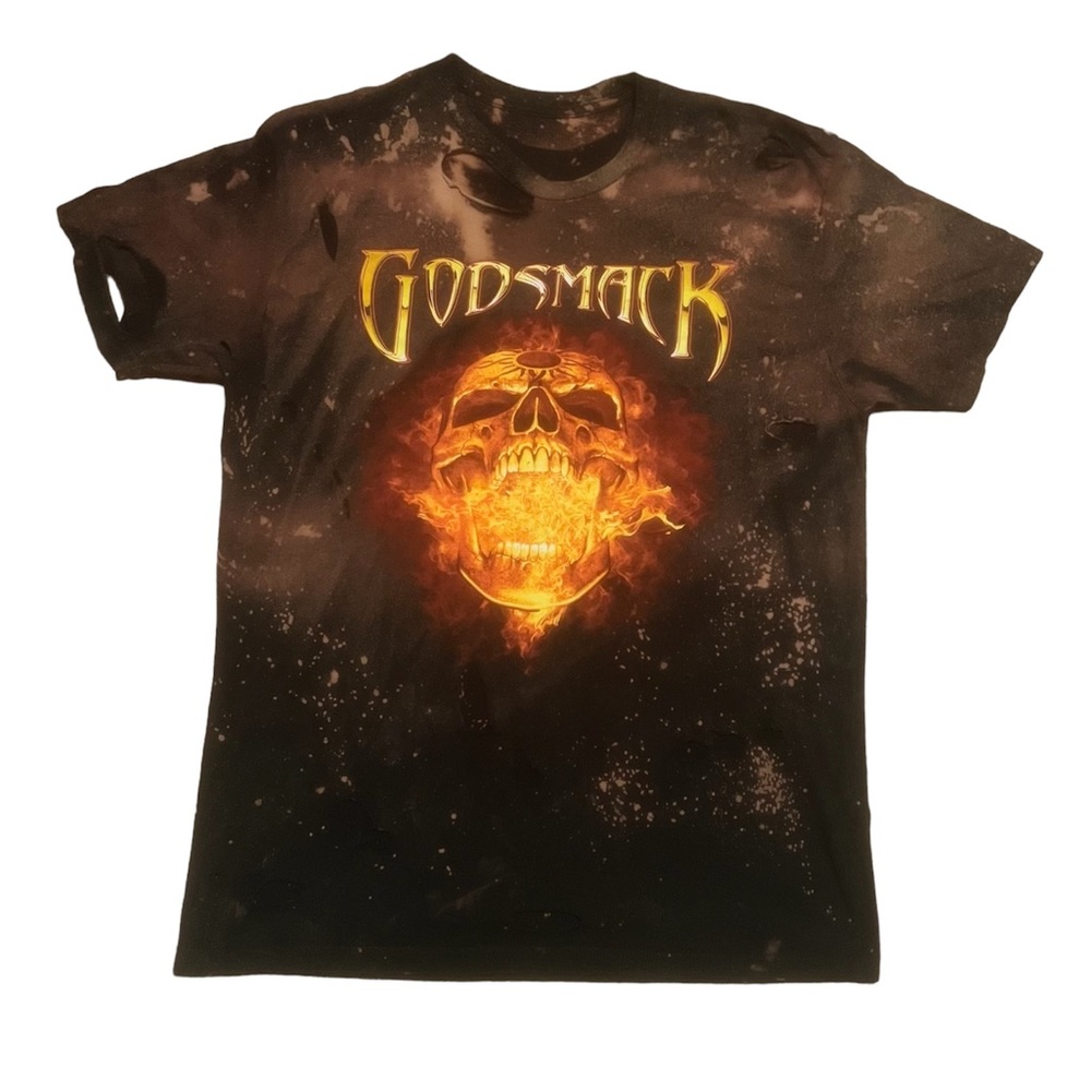 GODSMACK Tye Dye Skull on Fire Band Tee Distressed Upcycled Tour Merch M / Large